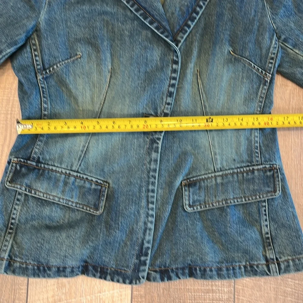 Gap long sleeve 100% cotton denim blazer single button from pocket fitted SZ L - Picture 14 of 16